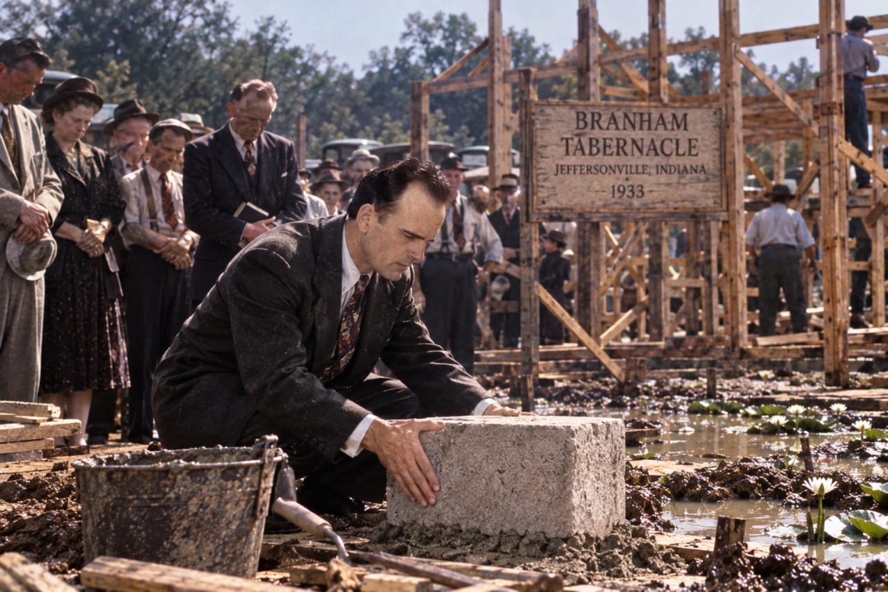 The Branham Tabernacle cornerstone and 1933 sign
