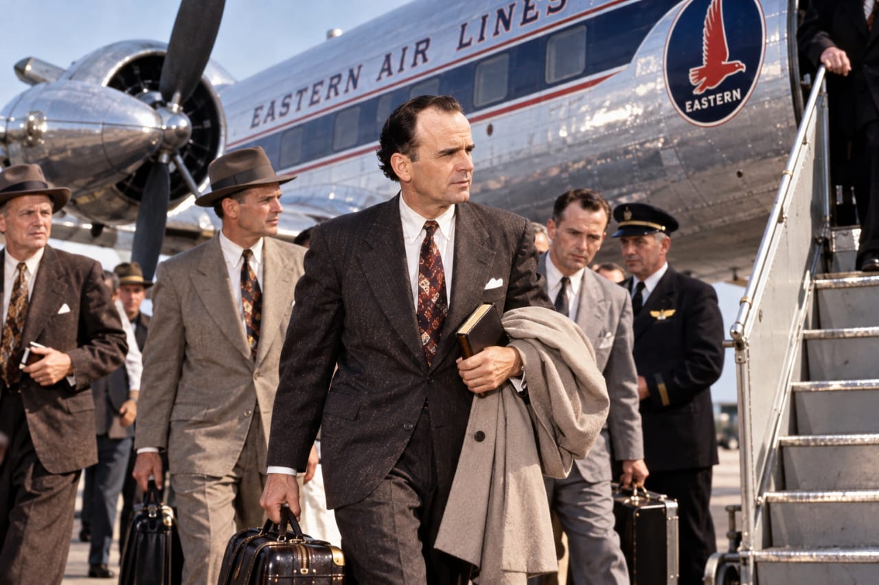 Ministers stepping off an Eastern Air Lines plane